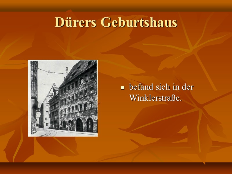 Dürers Geburtshaus    befand sich in der Winklerstraße.